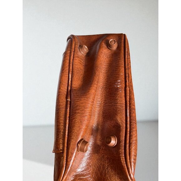 Vintage Sears Brown Vinyl Carry on / Overnight Shoulder Bag Vegan Leather - Picture 4 of 10